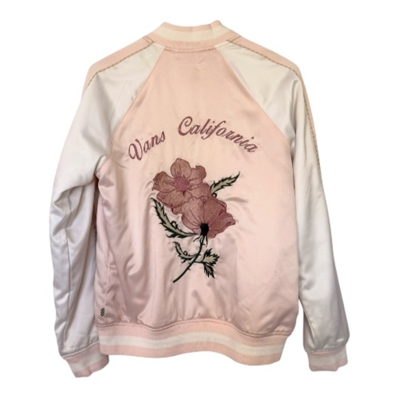 VTG Vans California Satin BomberJacket Tiger Floral Embroidery‎ Pink Womans SZ S - Picture 3 of 16